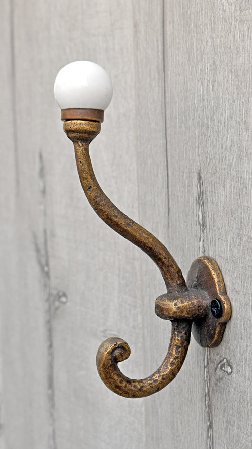 Volos Cast Iron Ivory Floral Ceramic Knob Coat Wall Hook