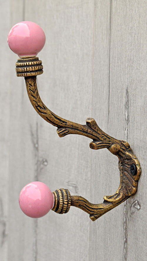 Izmir Iron Branch Pink Ceramic Knob Wall Hook