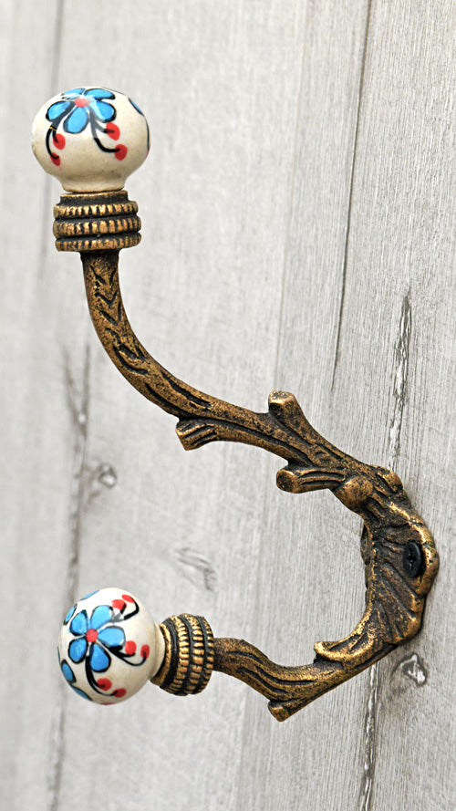 Izmir Iron Branch Blue Red Ceramic Knob Wall Hook