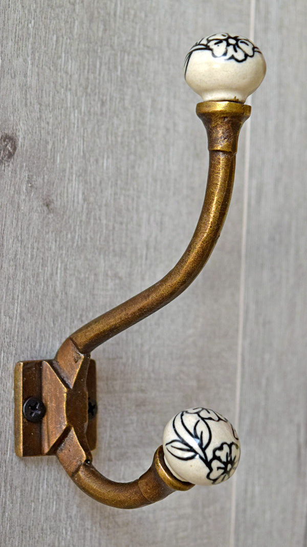 Bursa Cast Iron Black Ceramic Knob Coat and Towel Wall Hook