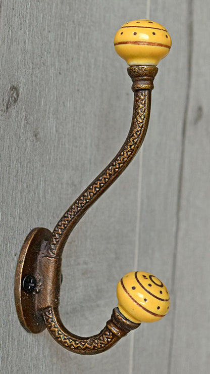 Adana Cast Iron Yellow Ceramic Knob Wall Hook