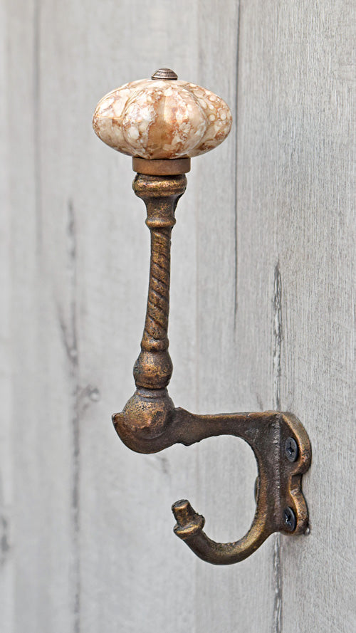 Seles Cast Iron Marbled Ceramic Knob Coat Wall Hook