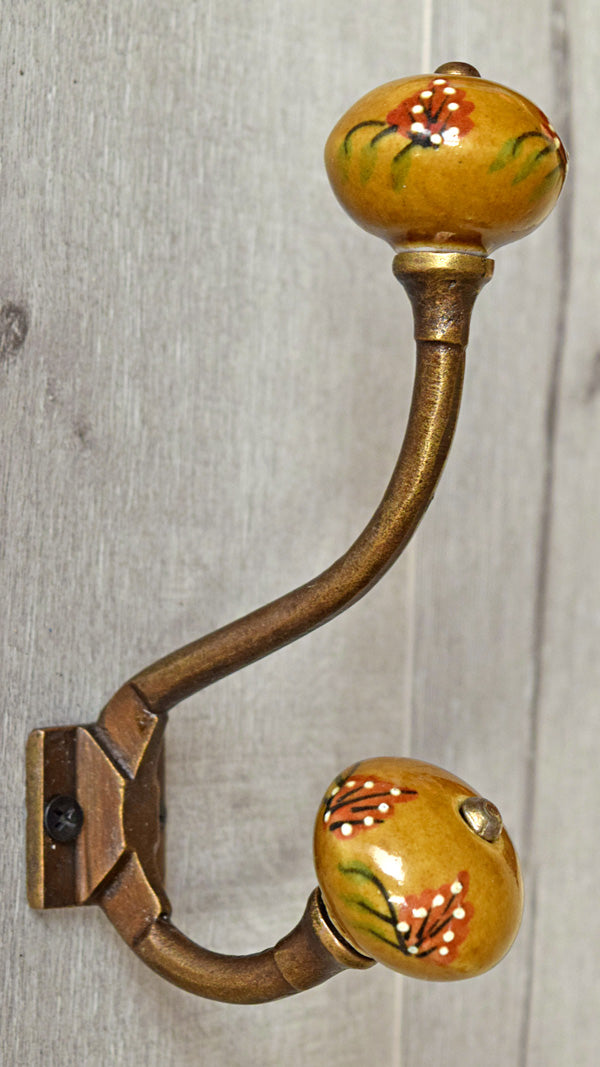 Bursa Cast Iron Brown Ceramic Knob Coat and Towel Wall Hook