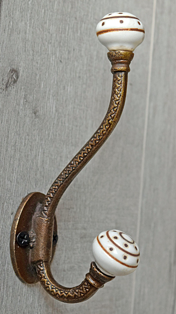 Adana Cast Iron White Ceramic Knob Coat and Towel Wall Hook