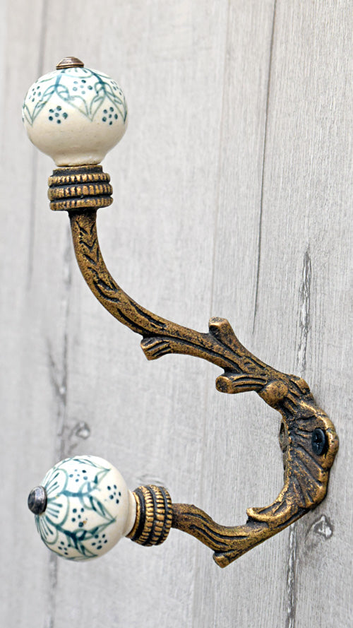 Izmir Iron Branch Green Ceramic Knob Wall Hook